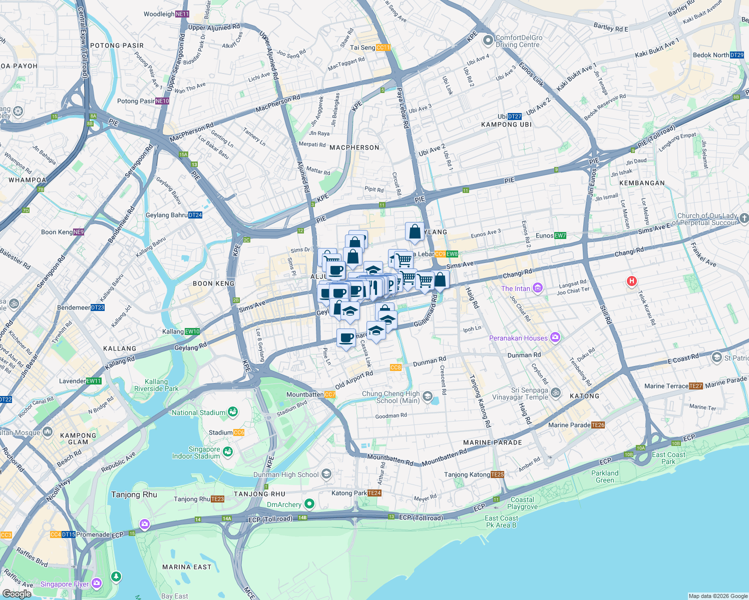 map of restaurants, bars, coffee shops, grocery stores, and more near in Singapore