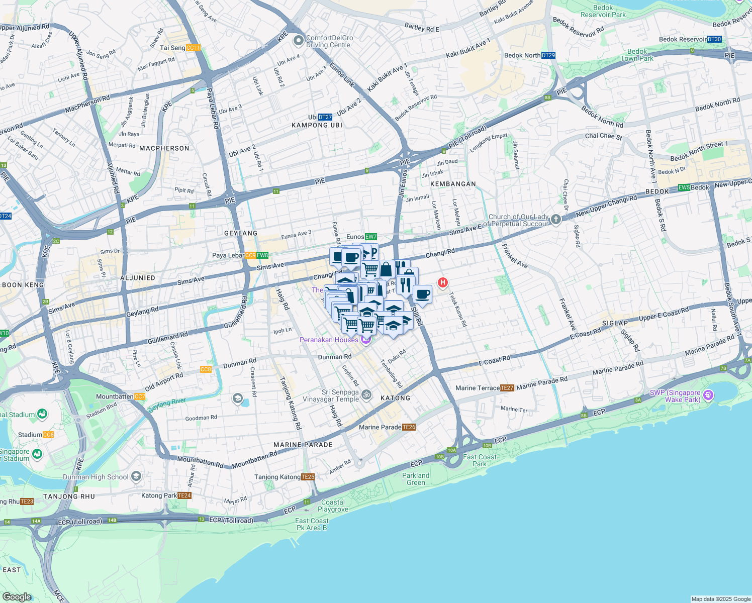 map of restaurants, bars, coffee shops, grocery stores, and more near in Singapore
