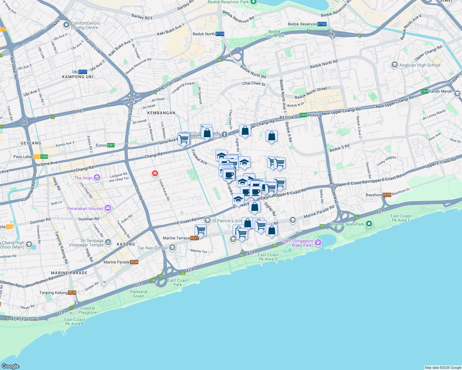 map of restaurants, bars, coffee shops, grocery stores, and more near in Singapore