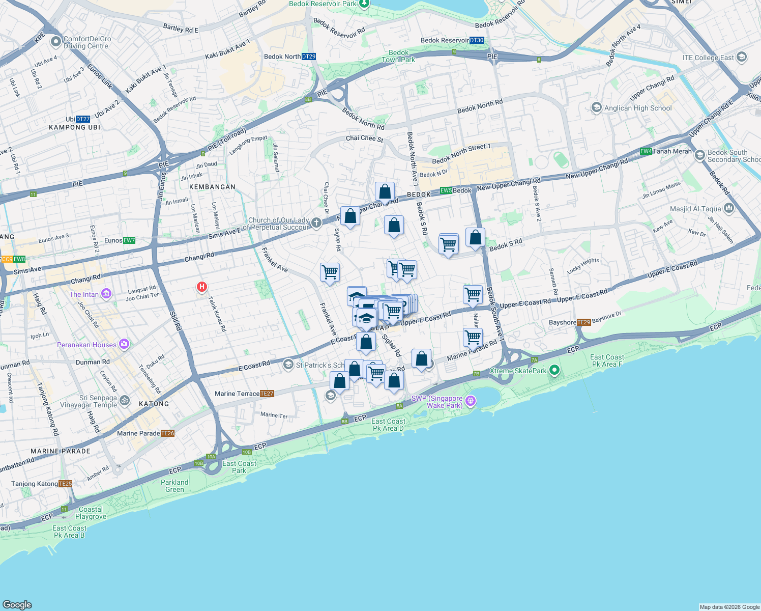 map of restaurants, bars, coffee shops, grocery stores, and more near in Singapore