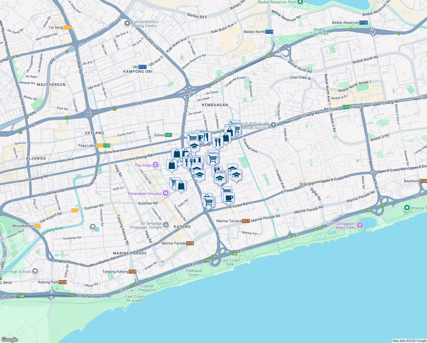 map of restaurants, bars, coffee shops, grocery stores, and more near in Singapore