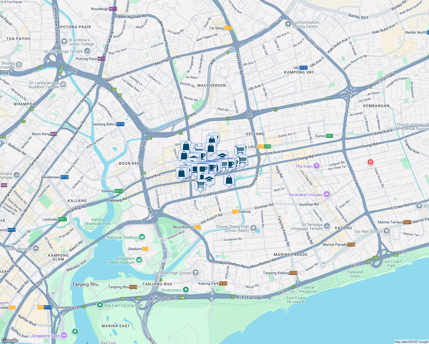 map of restaurants, bars, coffee shops, grocery stores, and more near in Singapore