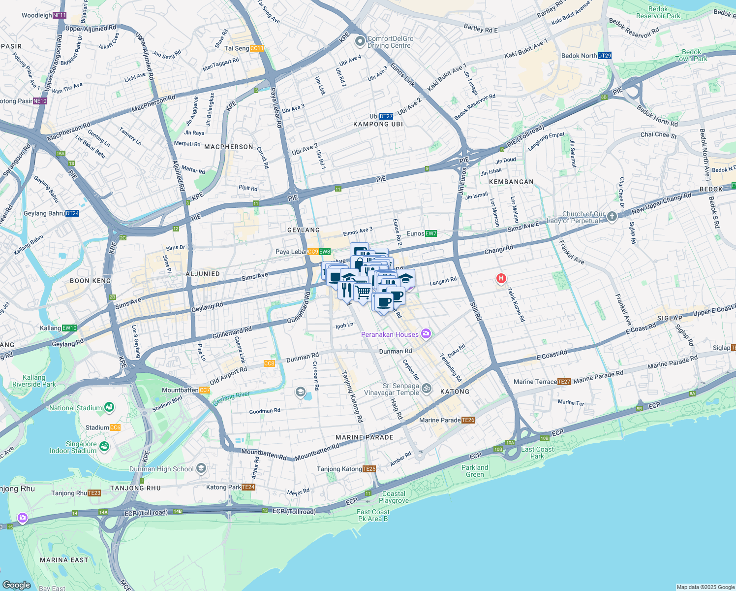 map of restaurants, bars, coffee shops, grocery stores, and more near in Singapore