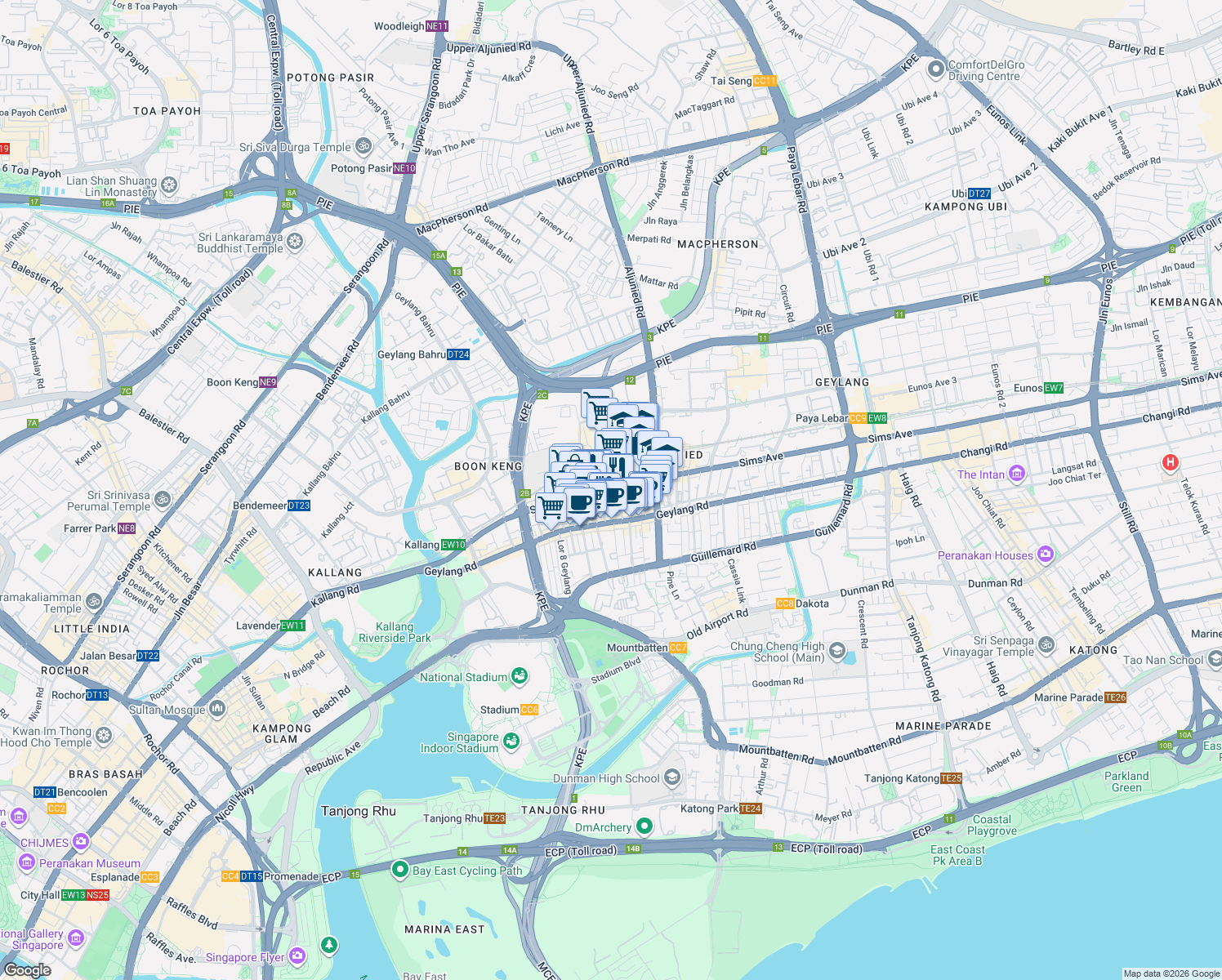 map of restaurants, bars, coffee shops, grocery stores, and more near in Singapore