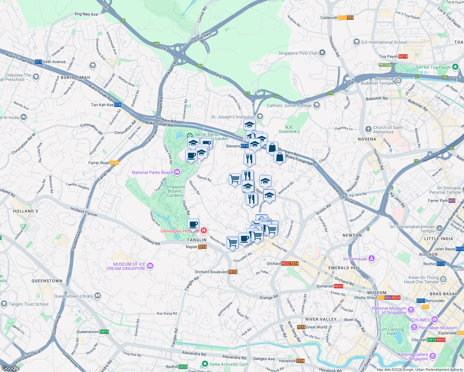 map of restaurants, bars, coffee shops, grocery stores, and more near in Singapore