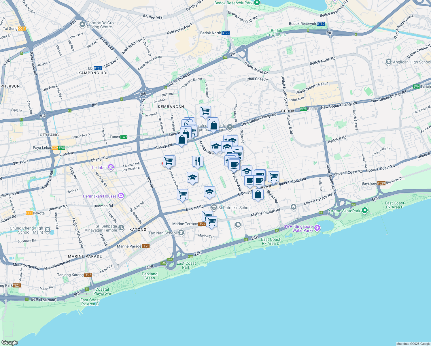 map of restaurants, bars, coffee shops, grocery stores, and more near in Singapore