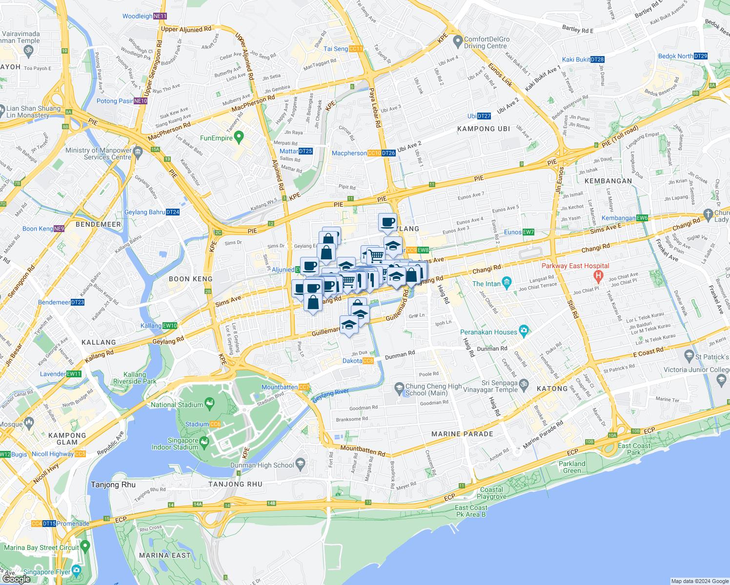 map of restaurants, bars, coffee shops, grocery stores, and more near in Singapore