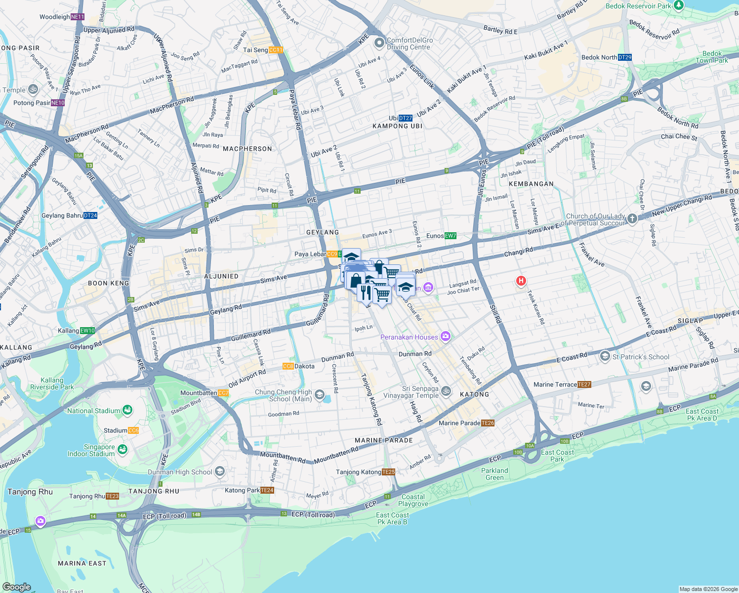 map of restaurants, bars, coffee shops, grocery stores, and more near in Singapore