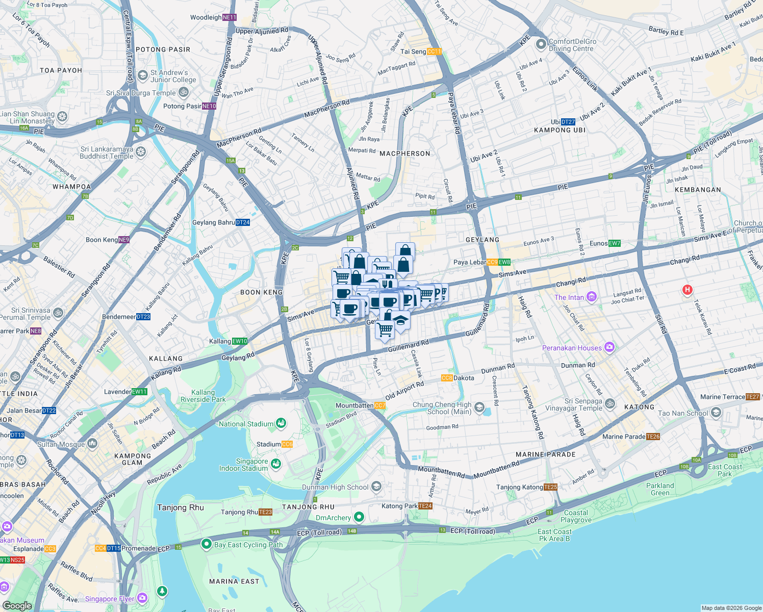map of restaurants, bars, coffee shops, grocery stores, and more near in Singapore