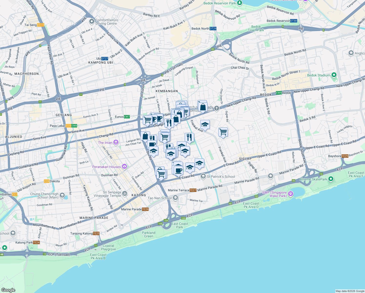 map of restaurants, bars, coffee shops, grocery stores, and more near in Singapore