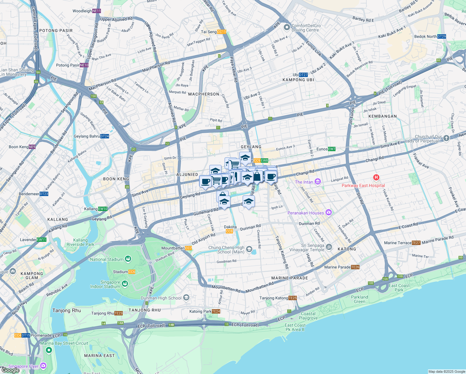 map of restaurants, bars, coffee shops, grocery stores, and more near in Singapore