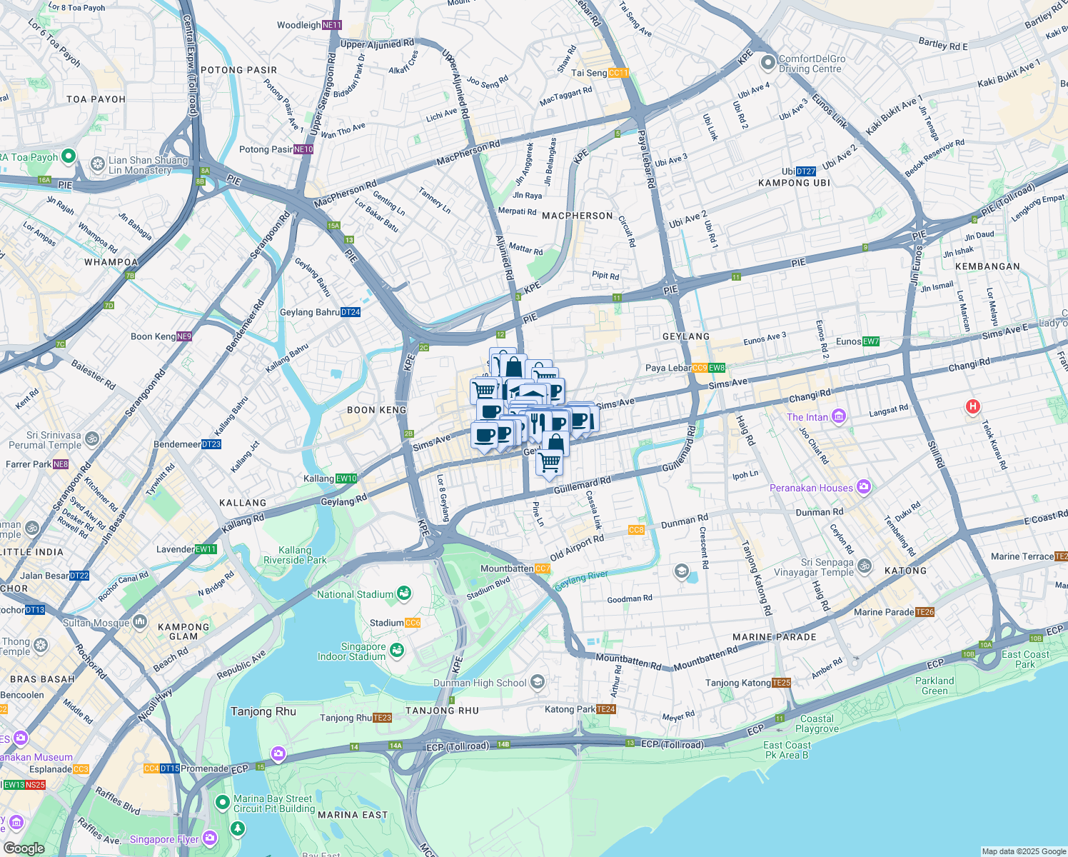 map of restaurants, bars, coffee shops, grocery stores, and more near in Singapore