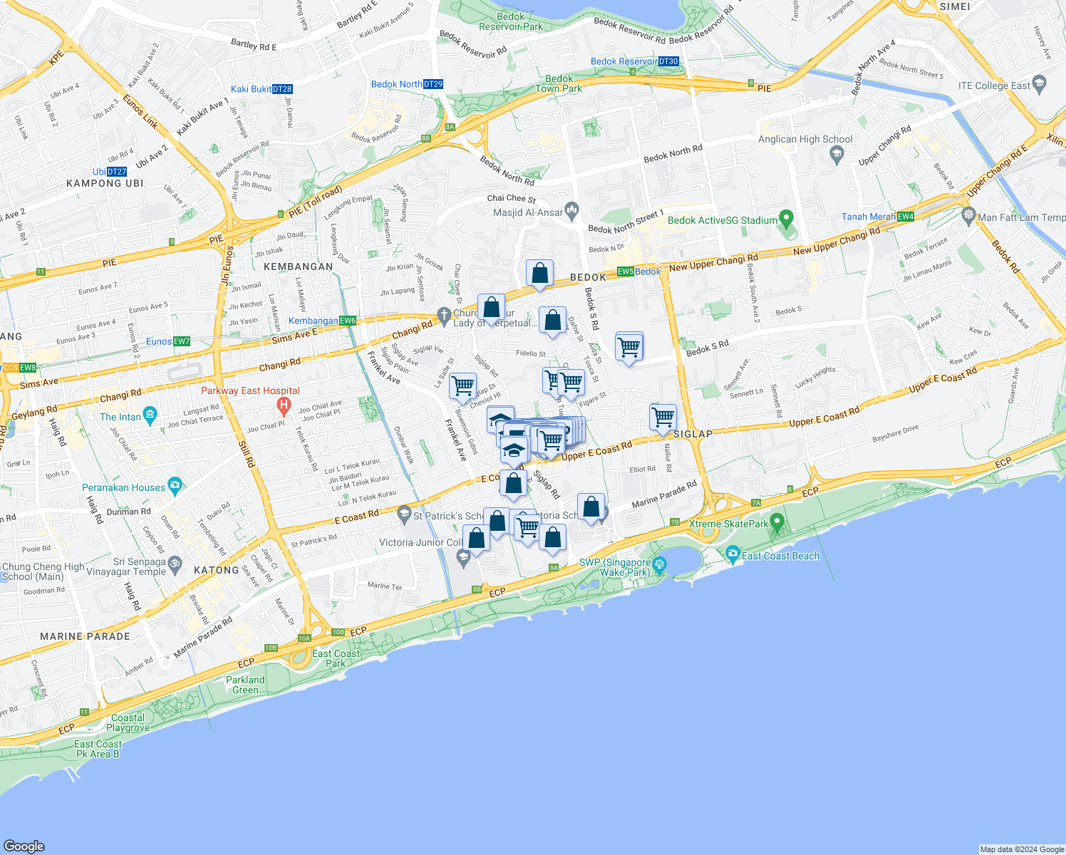 map of restaurants, bars, coffee shops, grocery stores, and more near in Singapore