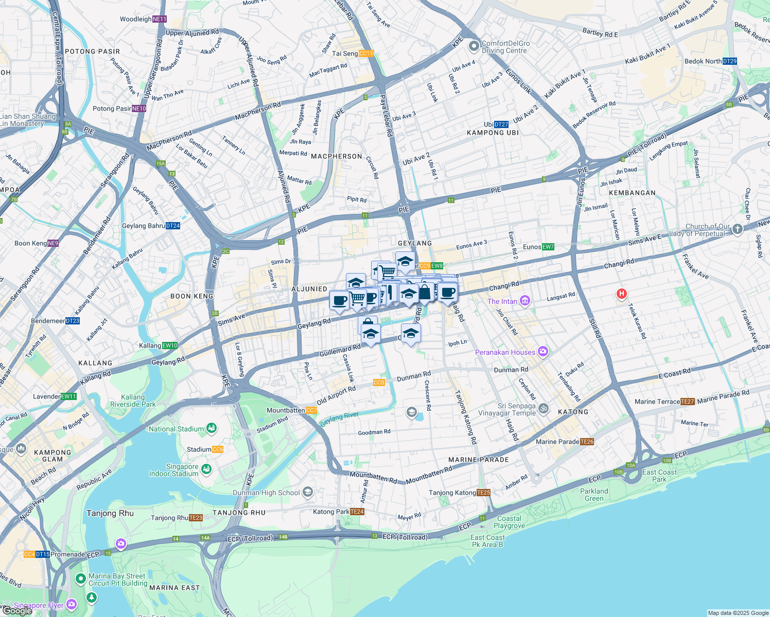 map of restaurants, bars, coffee shops, grocery stores, and more near in Singapore