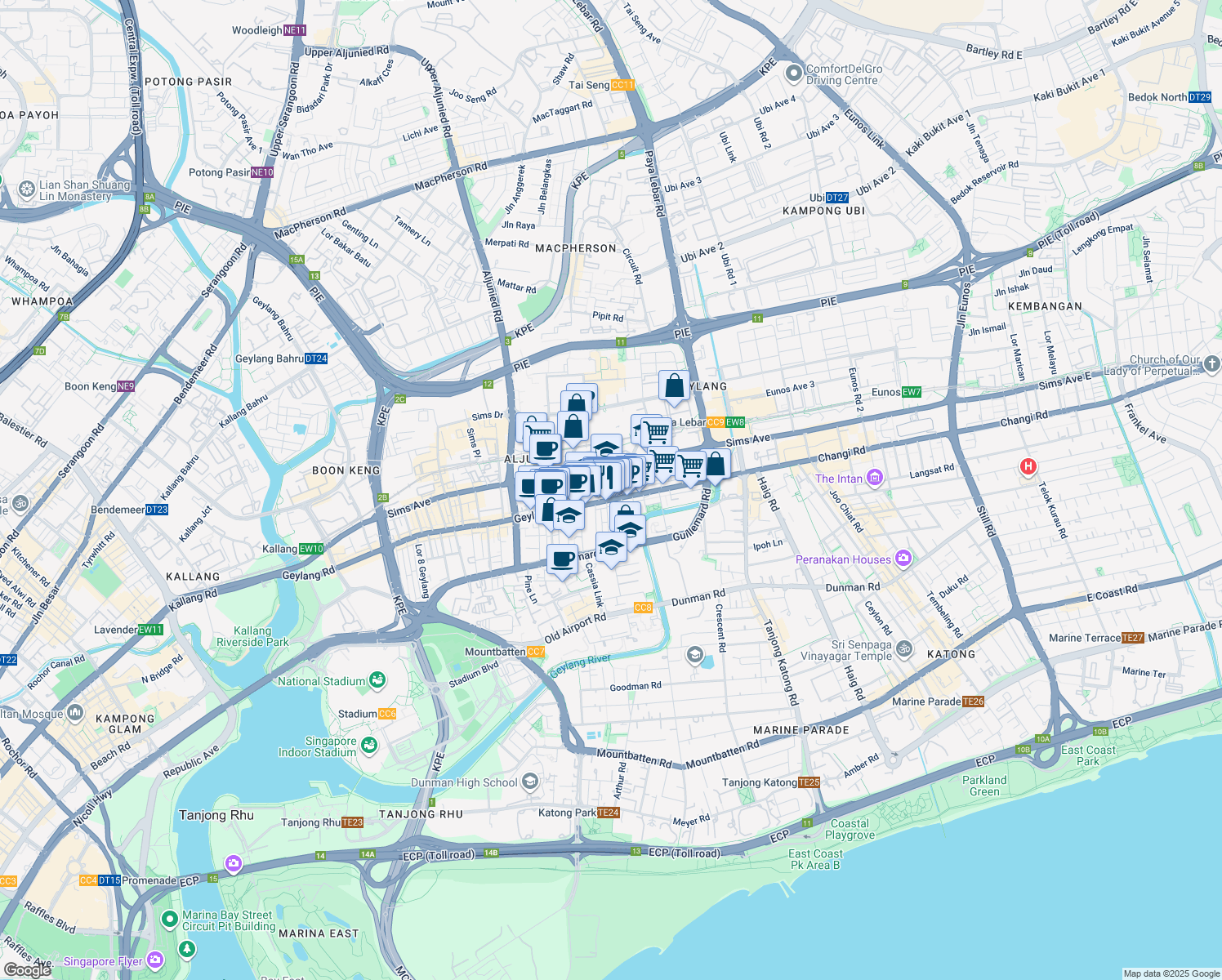 map of restaurants, bars, coffee shops, grocery stores, and more near in Singapore
