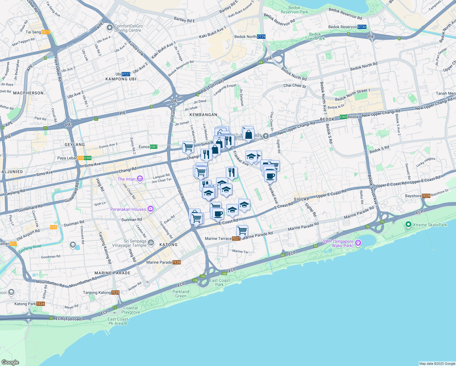 map of restaurants, bars, coffee shops, grocery stores, and more near in Singapore