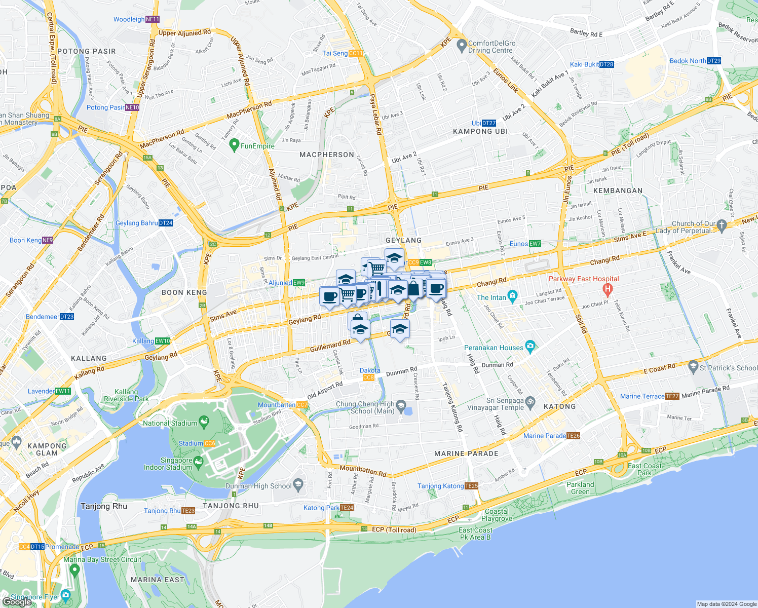 map of restaurants, bars, coffee shops, grocery stores, and more near in Singapore