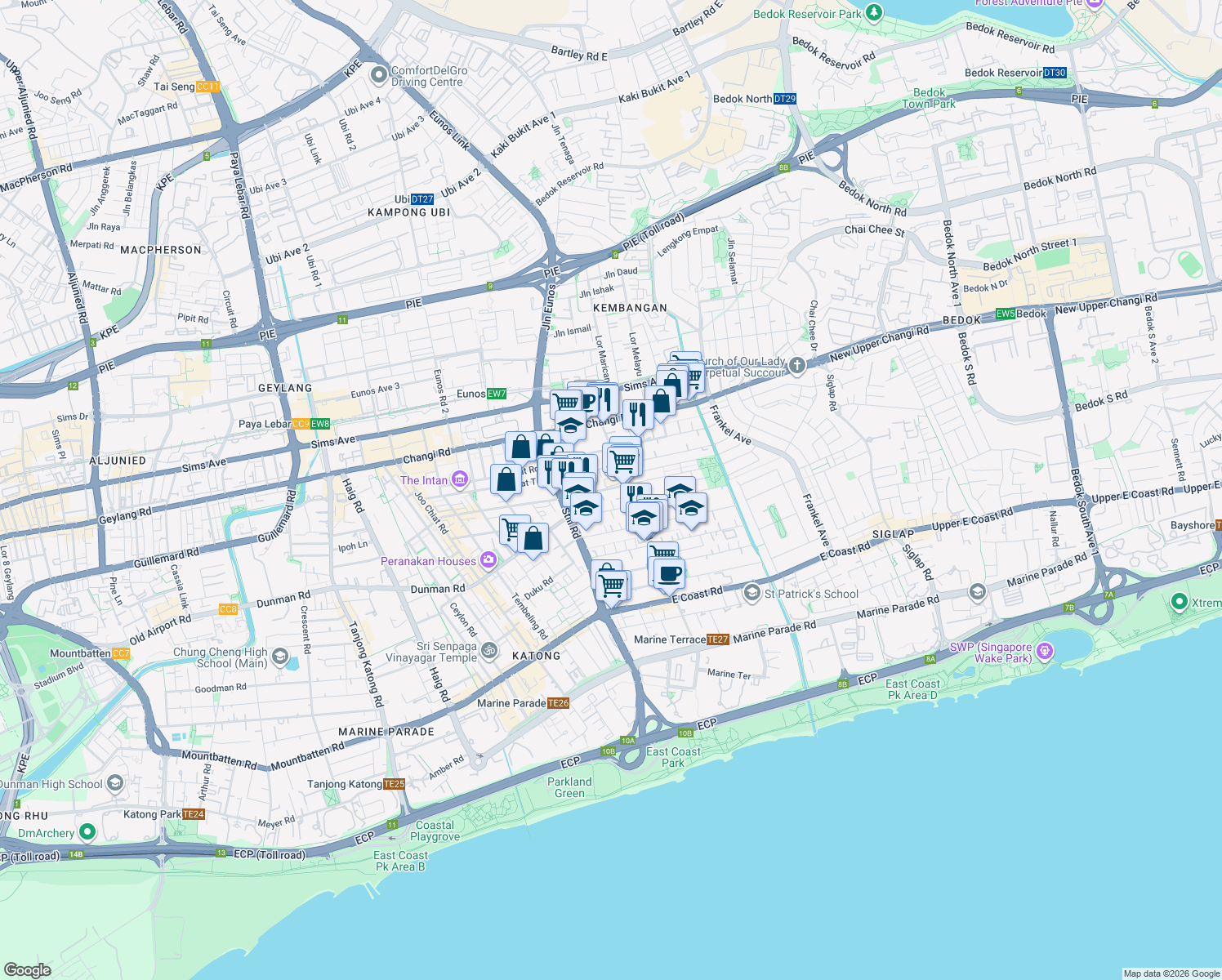 map of restaurants, bars, coffee shops, grocery stores, and more near in Singapore