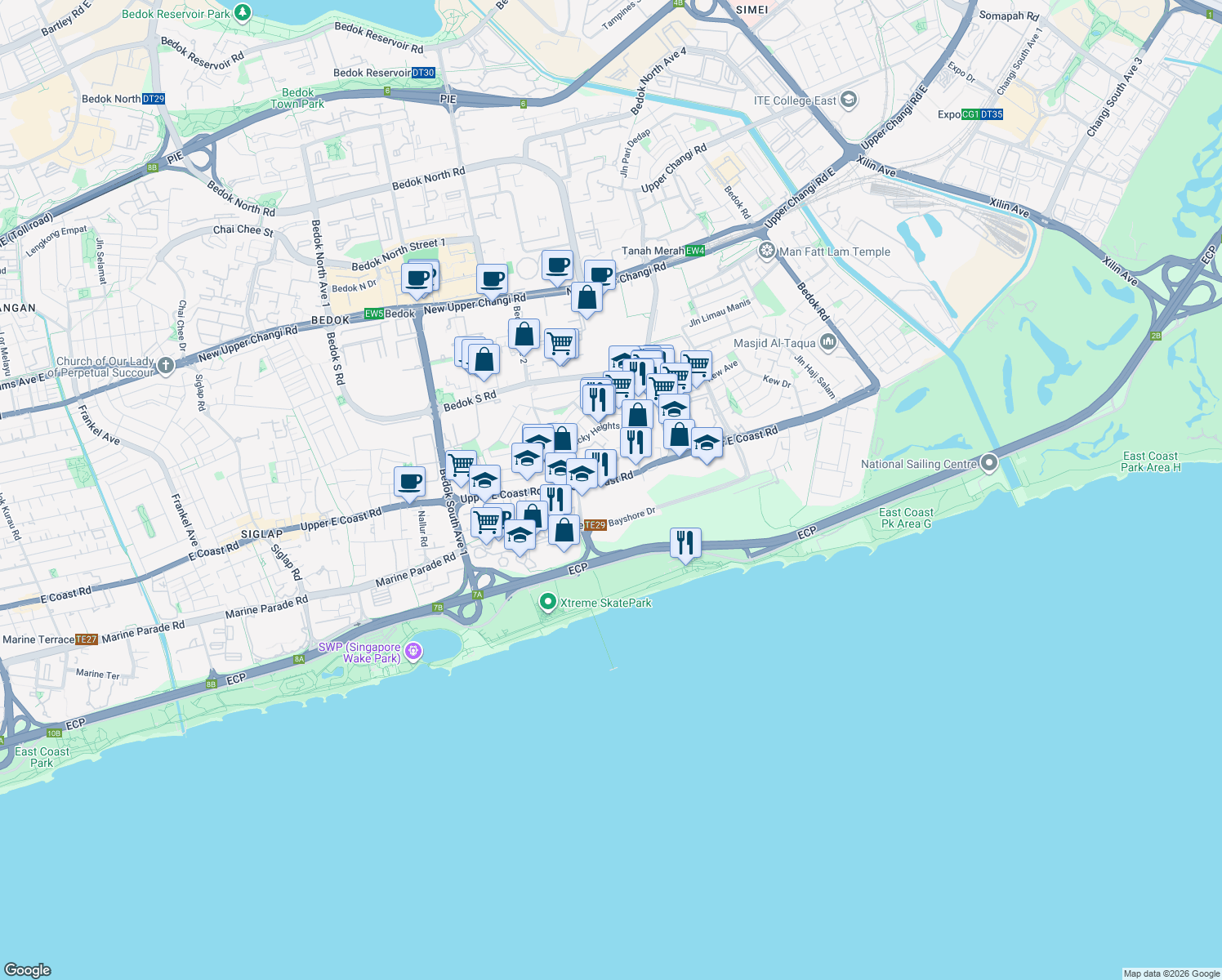 map of restaurants, bars, coffee shops, grocery stores, and more near in Singapore
