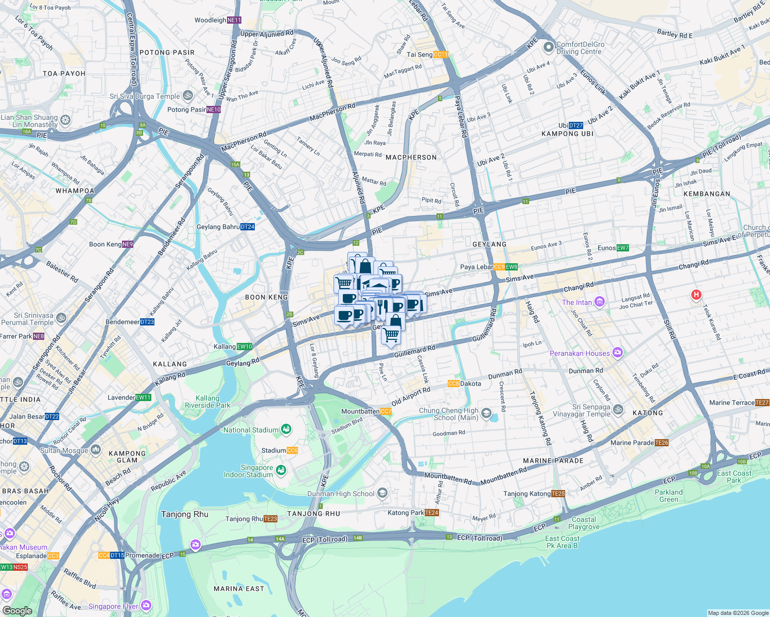 map of restaurants, bars, coffee shops, grocery stores, and more near in Singapore