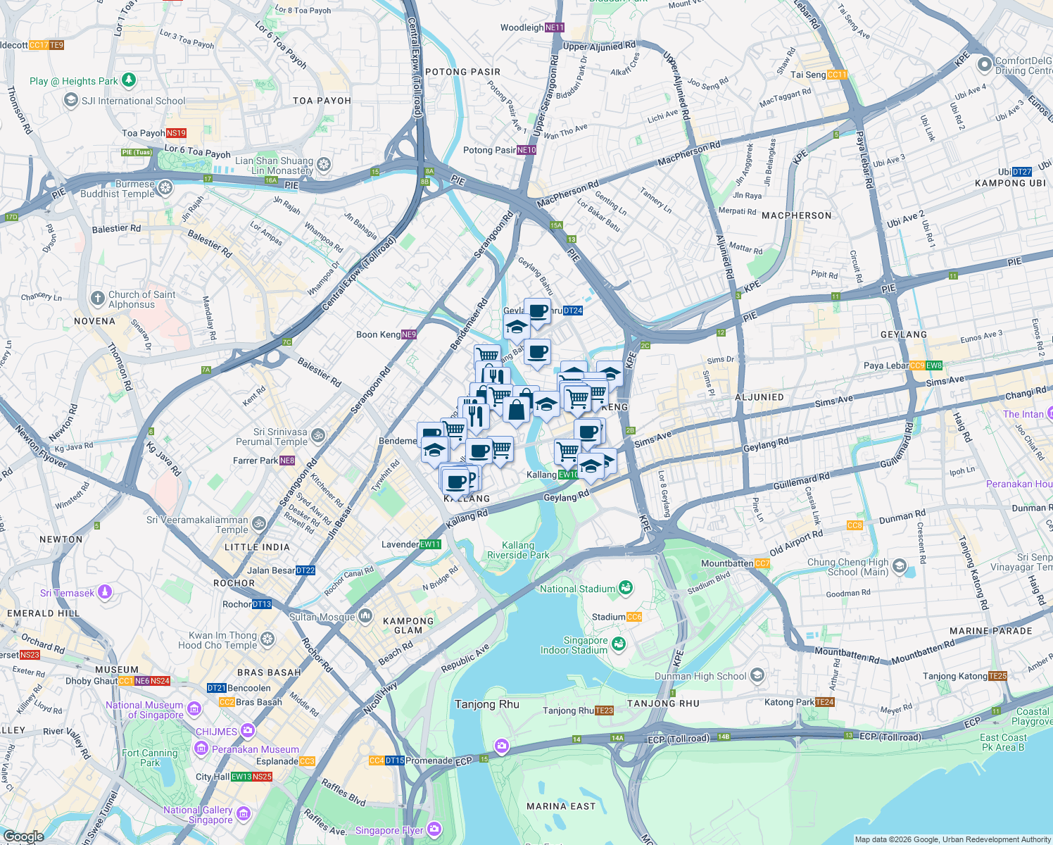 map of restaurants, bars, coffee shops, grocery stores, and more near in Singapore
