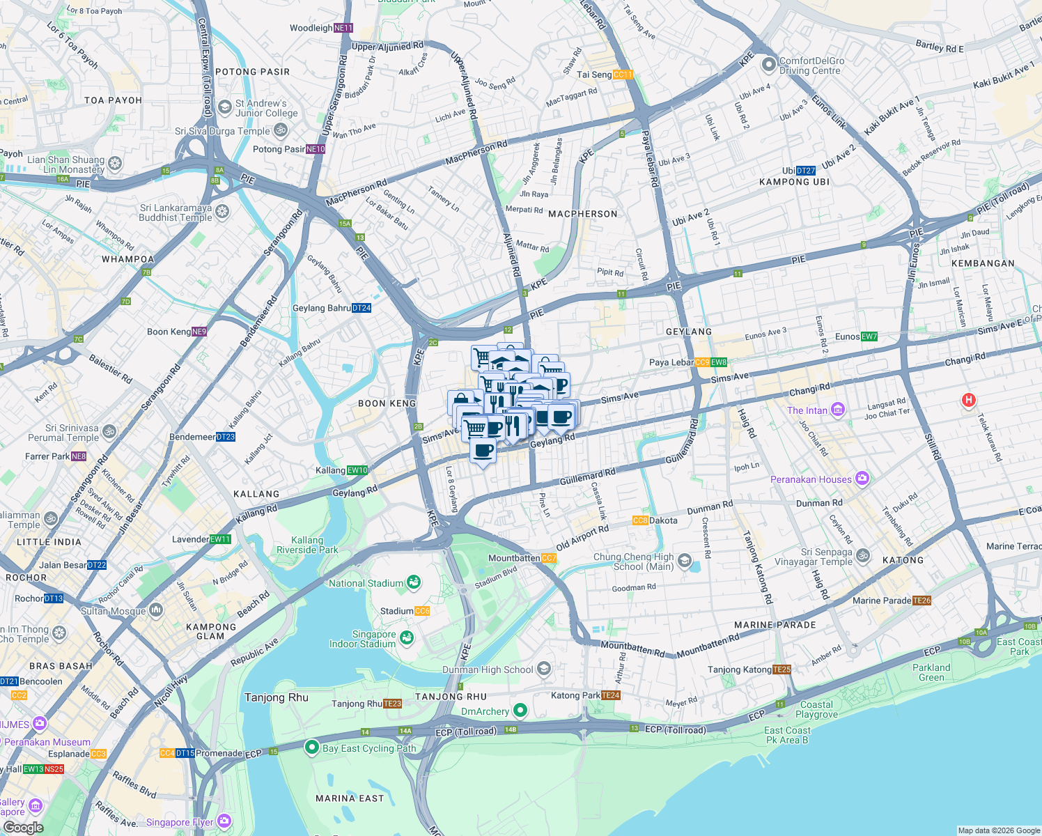 map of restaurants, bars, coffee shops, grocery stores, and more near in Singapore