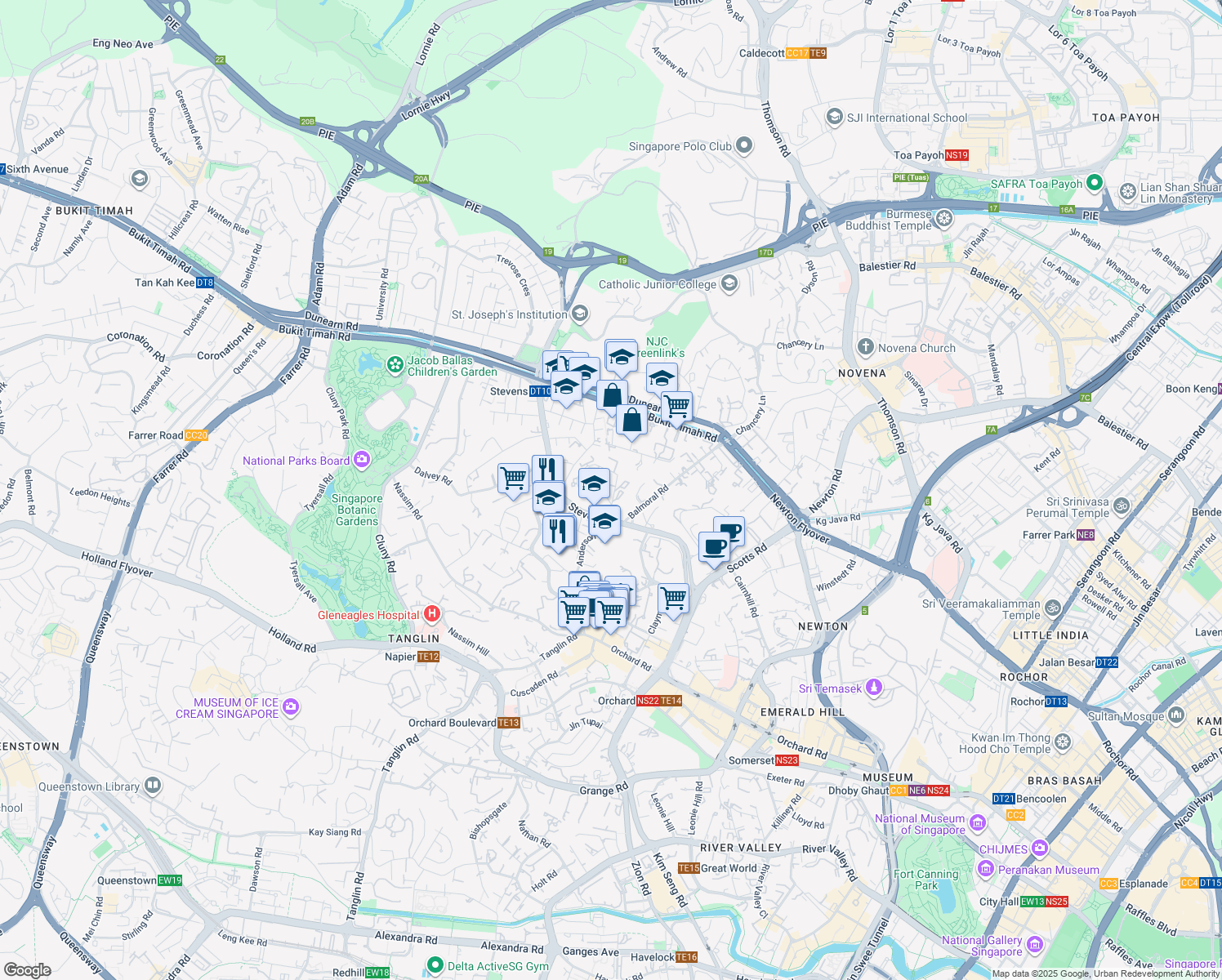 map of restaurants, bars, coffee shops, grocery stores, and more near in Singapore