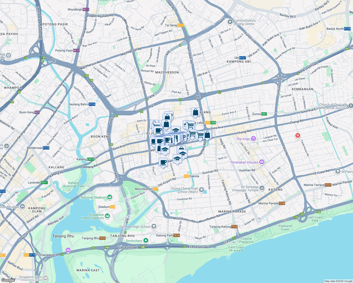 map of restaurants, bars, coffee shops, grocery stores, and more near in Singapore