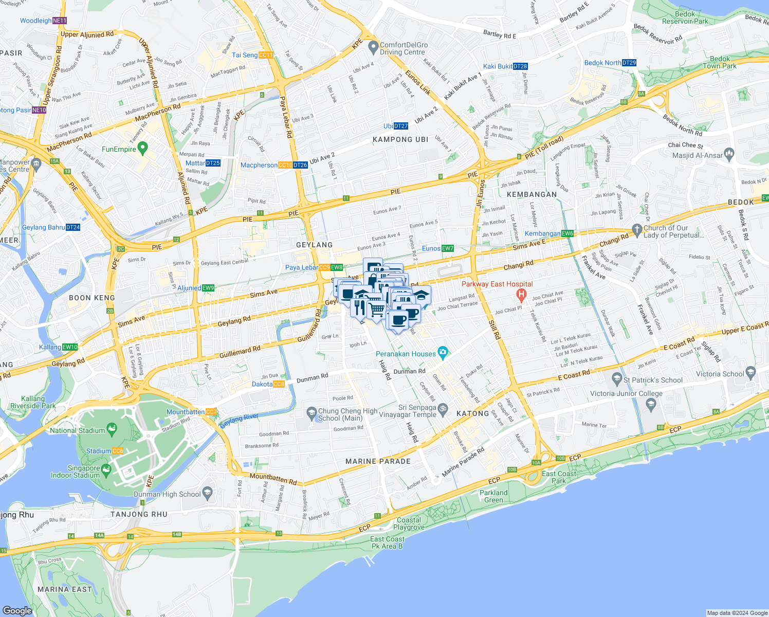 map of restaurants, bars, coffee shops, grocery stores, and more near in Singapore