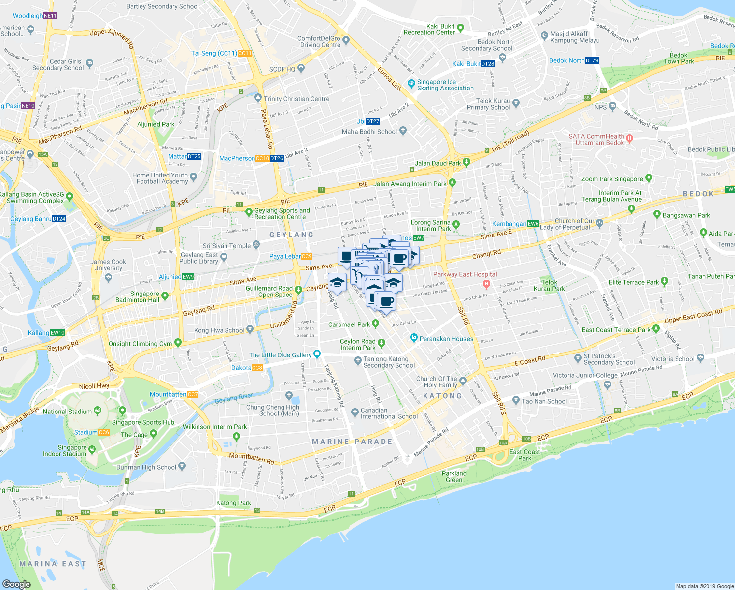map of restaurants, bars, coffee shops, grocery stores, and more near in Singapore