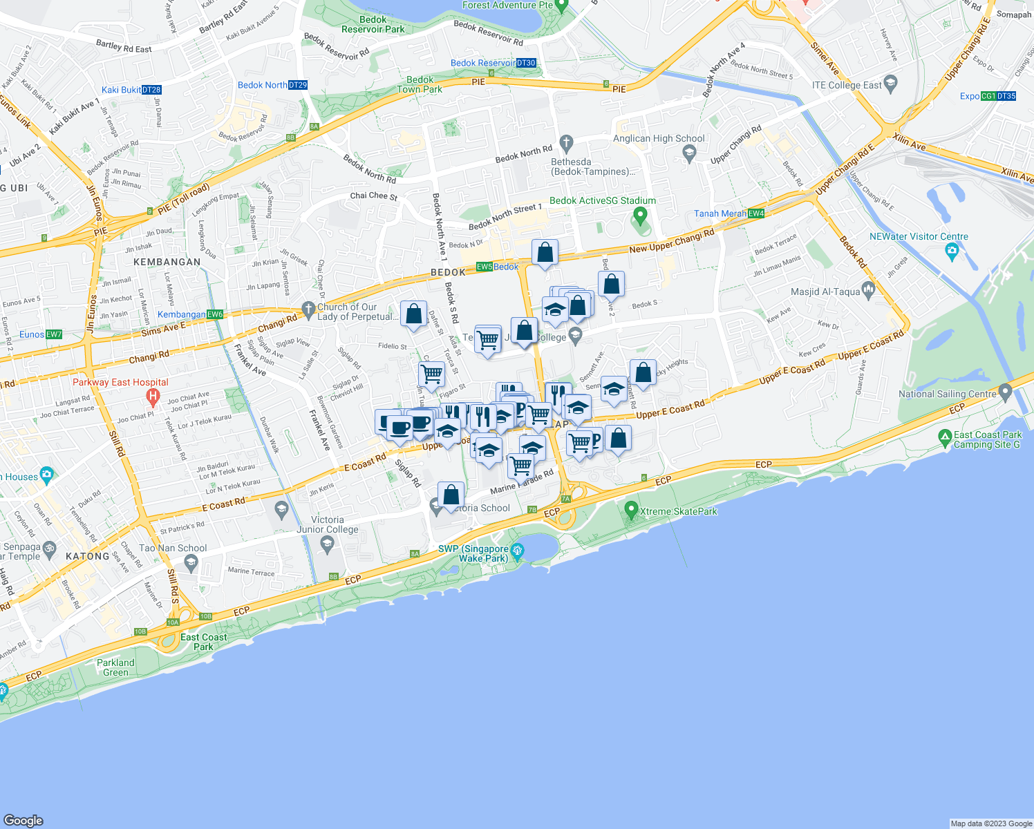 map of restaurants, bars, coffee shops, grocery stores, and more near in Singapore