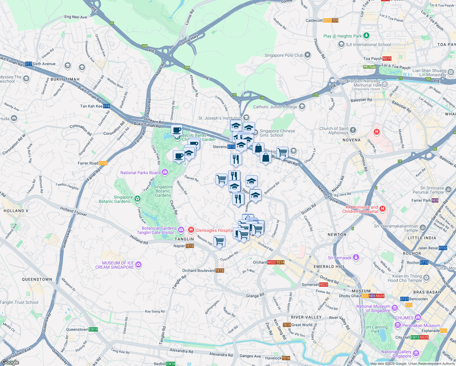 map of restaurants, bars, coffee shops, grocery stores, and more near in Singapore