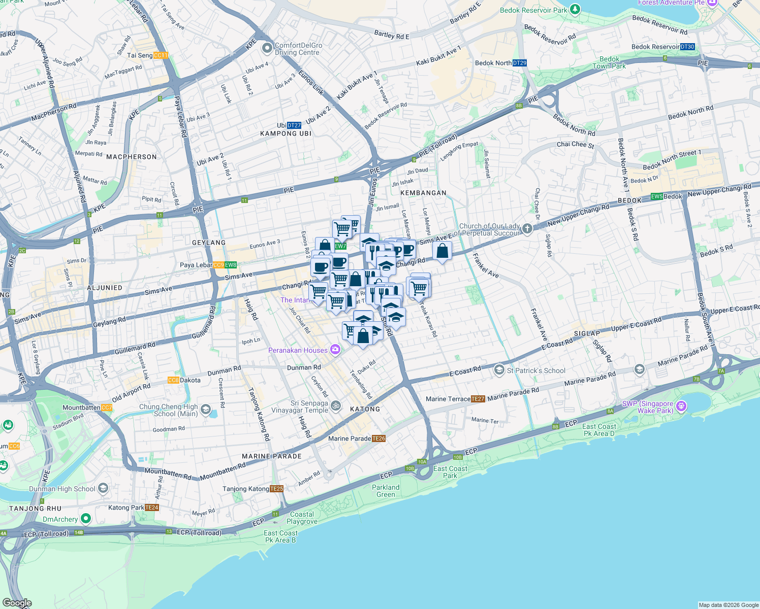 map of restaurants, bars, coffee shops, grocery stores, and more near in Singapore