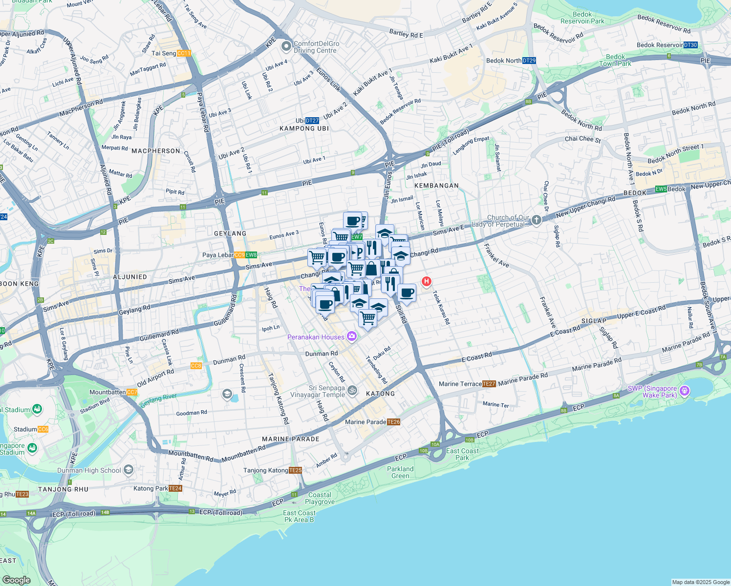 map of restaurants, bars, coffee shops, grocery stores, and more near in Singapore