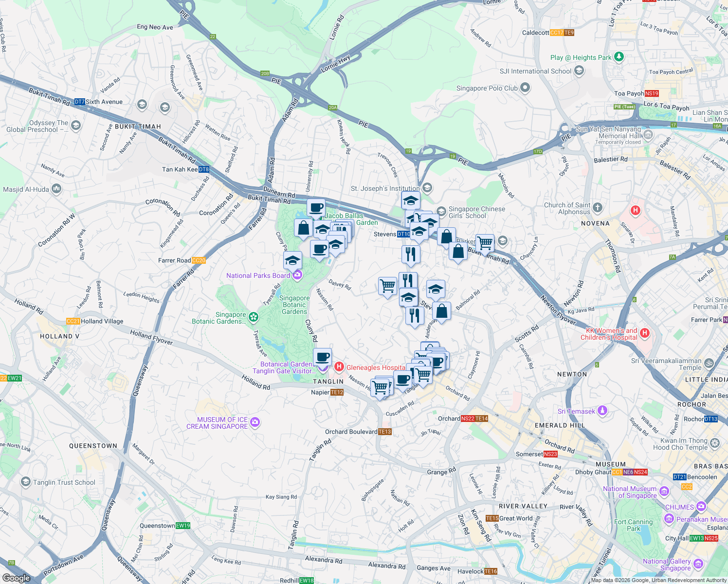 map of restaurants, bars, coffee shops, grocery stores, and more near in Singapore