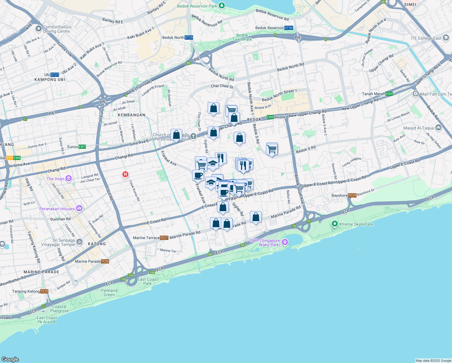 map of restaurants, bars, coffee shops, grocery stores, and more near in Singapore