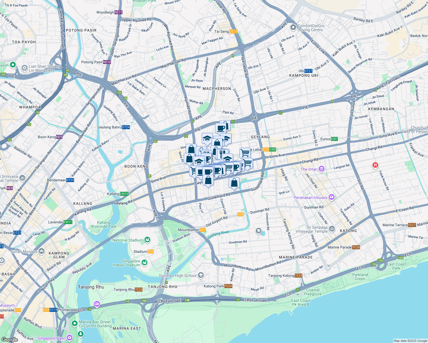 map of restaurants, bars, coffee shops, grocery stores, and more near in Singapore
