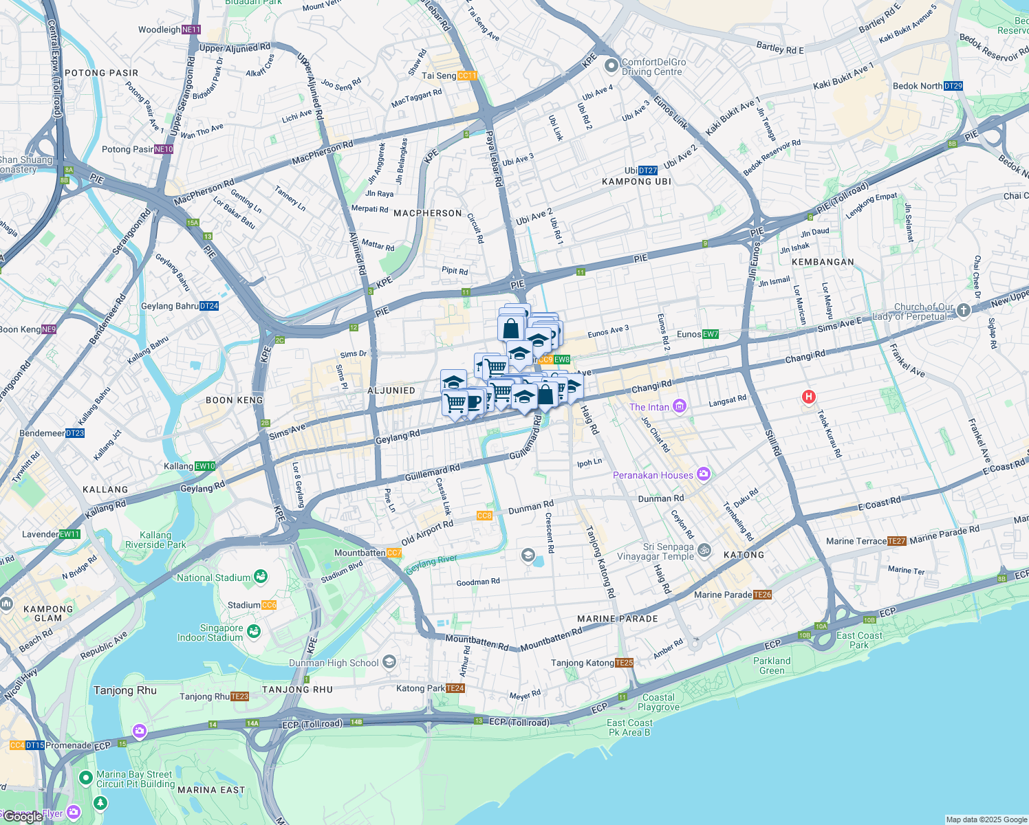 map of restaurants, bars, coffee shops, grocery stores, and more near in Singapore