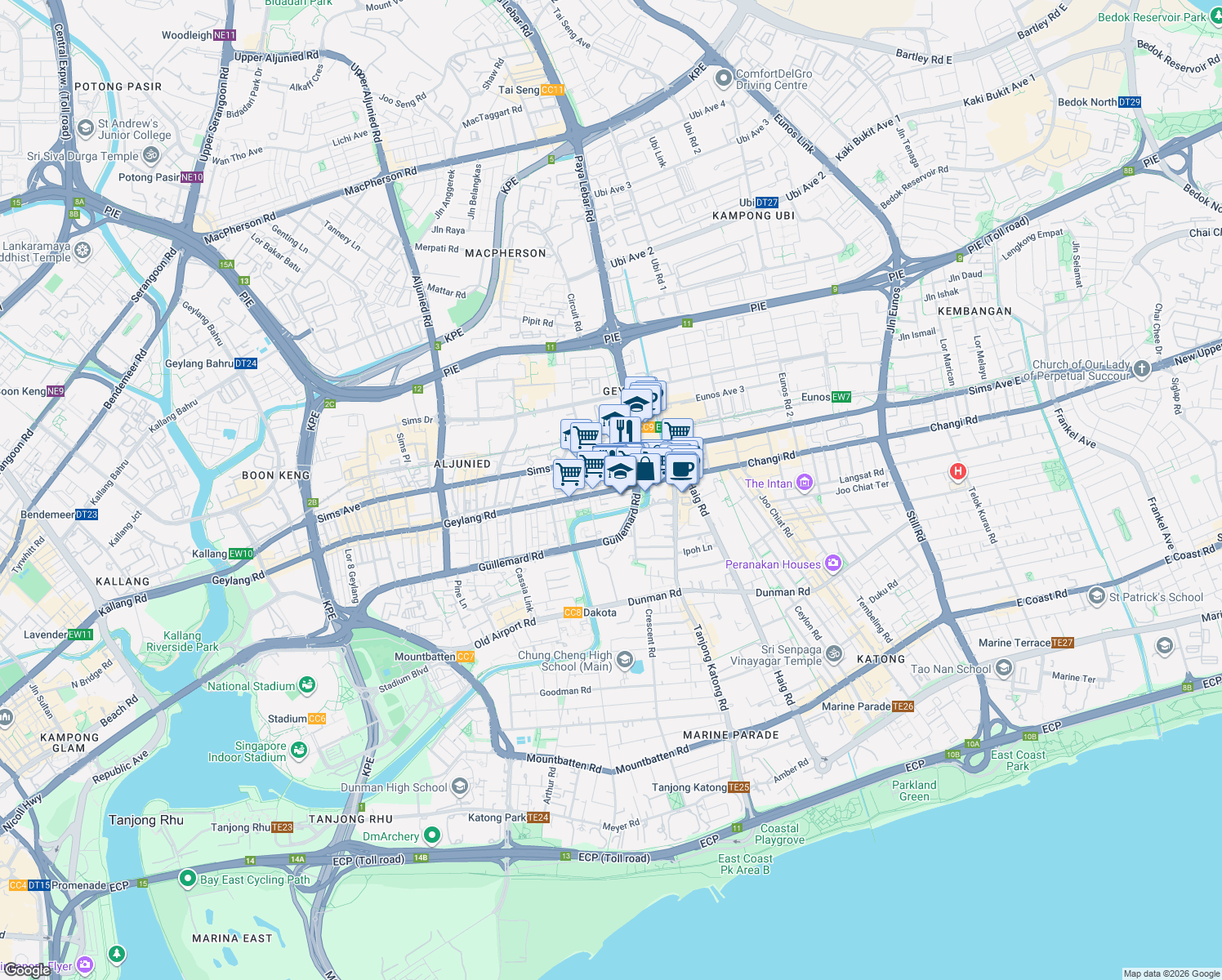 map of restaurants, bars, coffee shops, grocery stores, and more near in Singapore