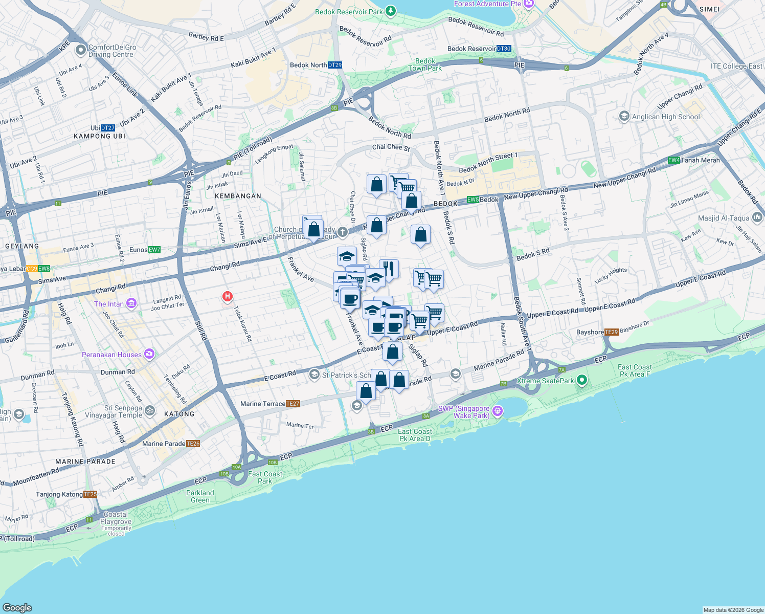 map of restaurants, bars, coffee shops, grocery stores, and more near in Singapore