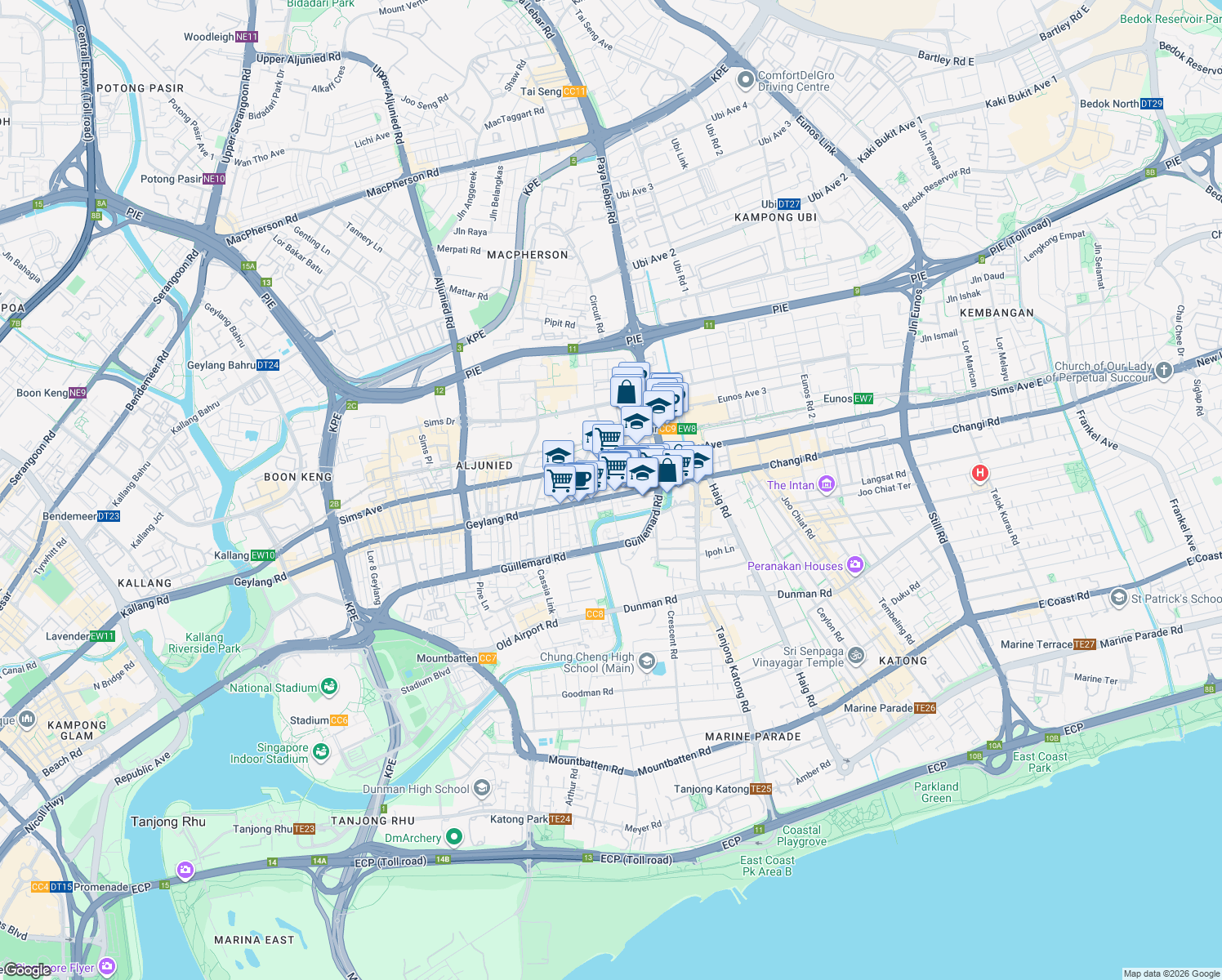 map of restaurants, bars, coffee shops, grocery stores, and more near in Singapore