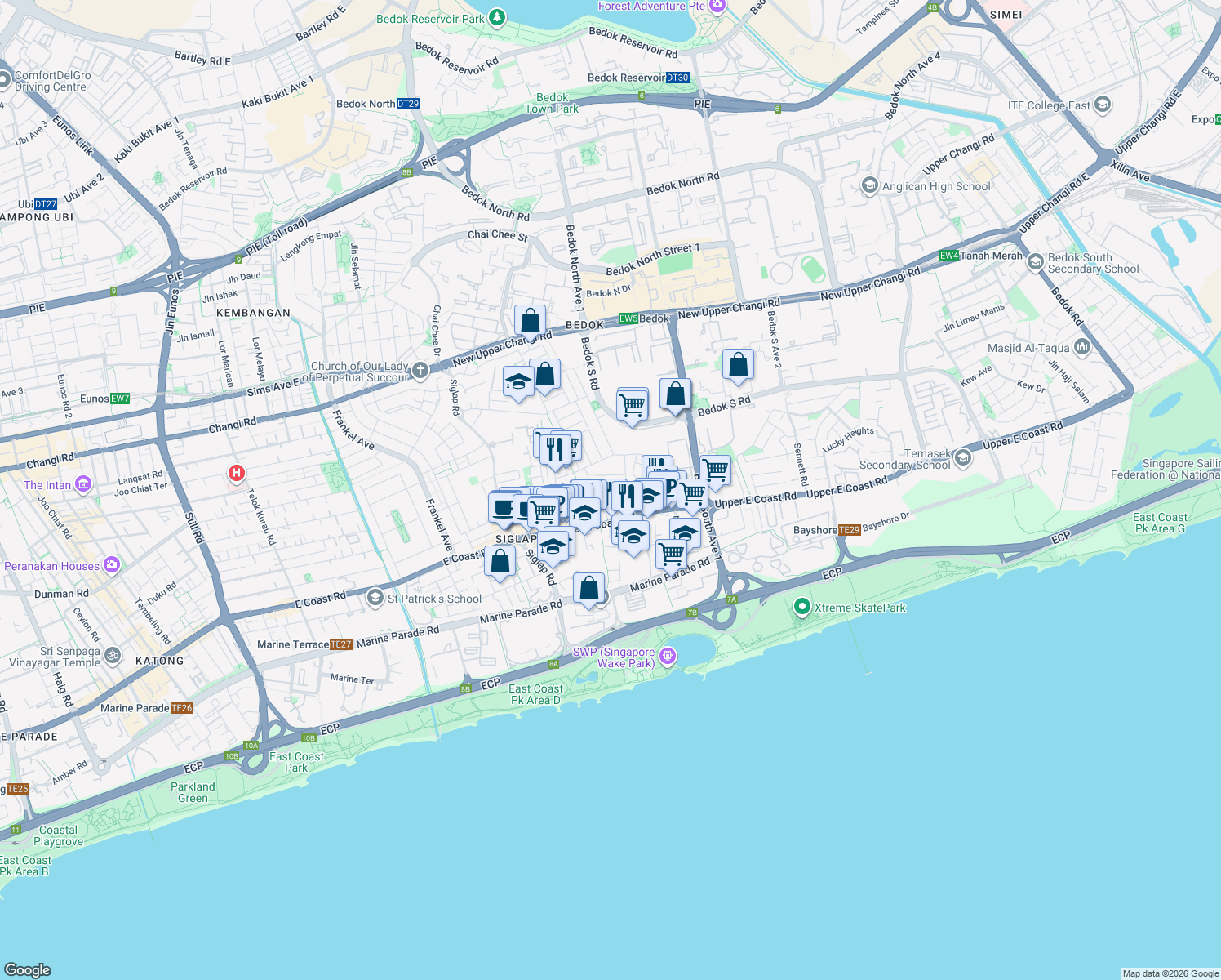 map of restaurants, bars, coffee shops, grocery stores, and more near in Singapore