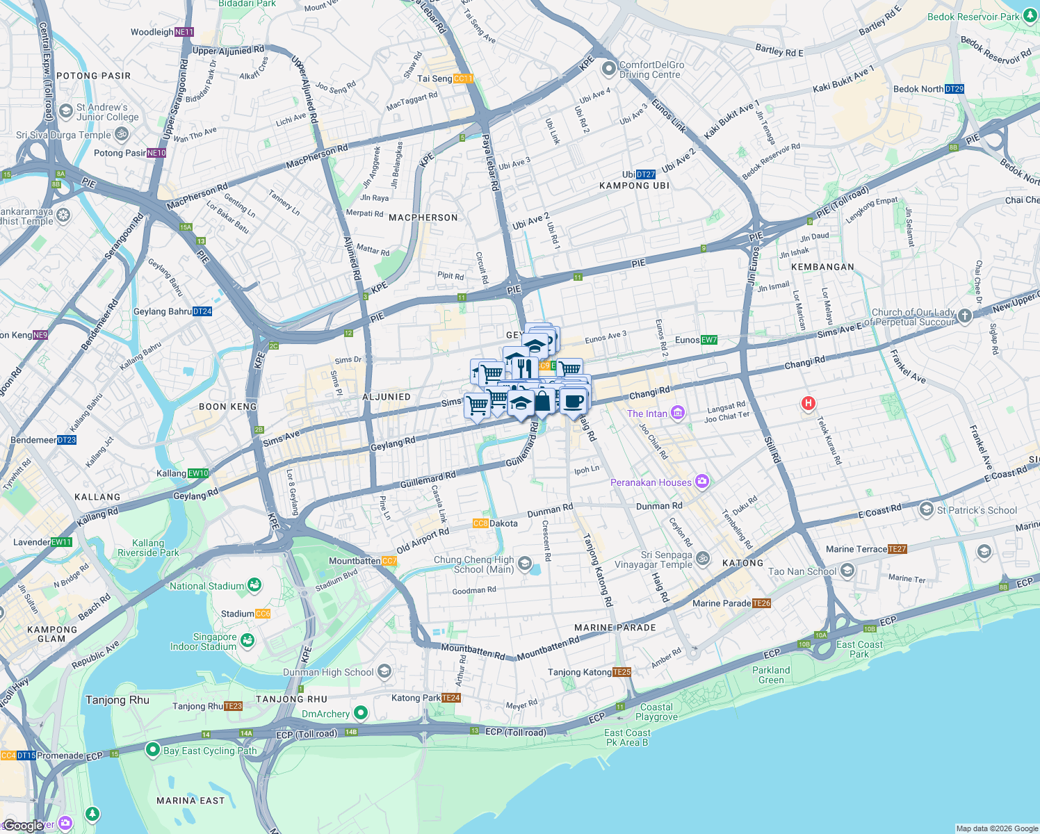 map of restaurants, bars, coffee shops, grocery stores, and more near in Singapore
