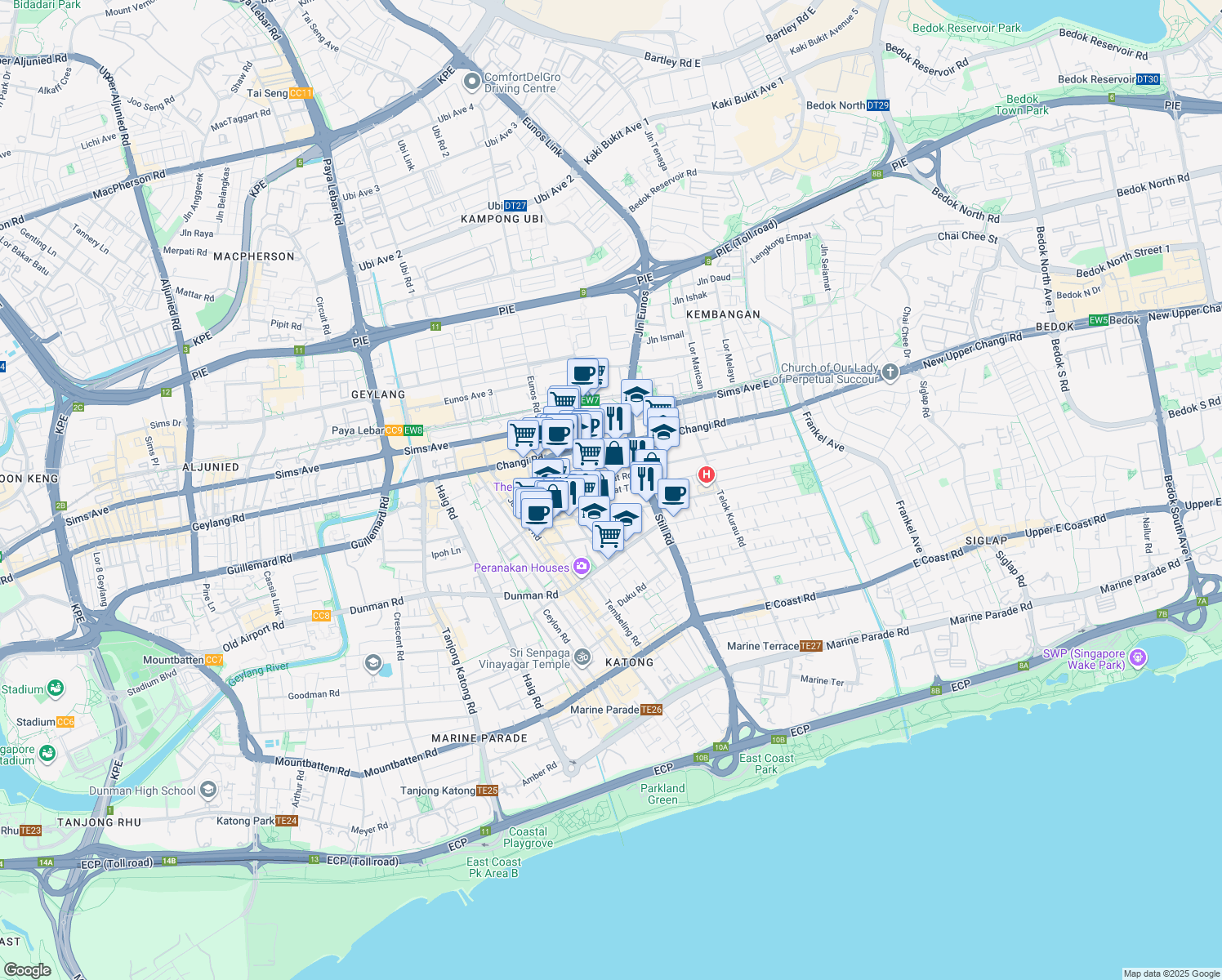 map of restaurants, bars, coffee shops, grocery stores, and more near in Singapore