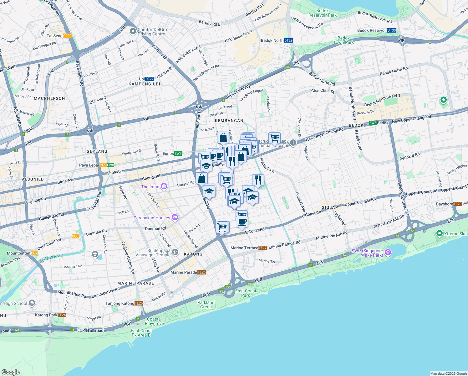 map of restaurants, bars, coffee shops, grocery stores, and more near in Singapore