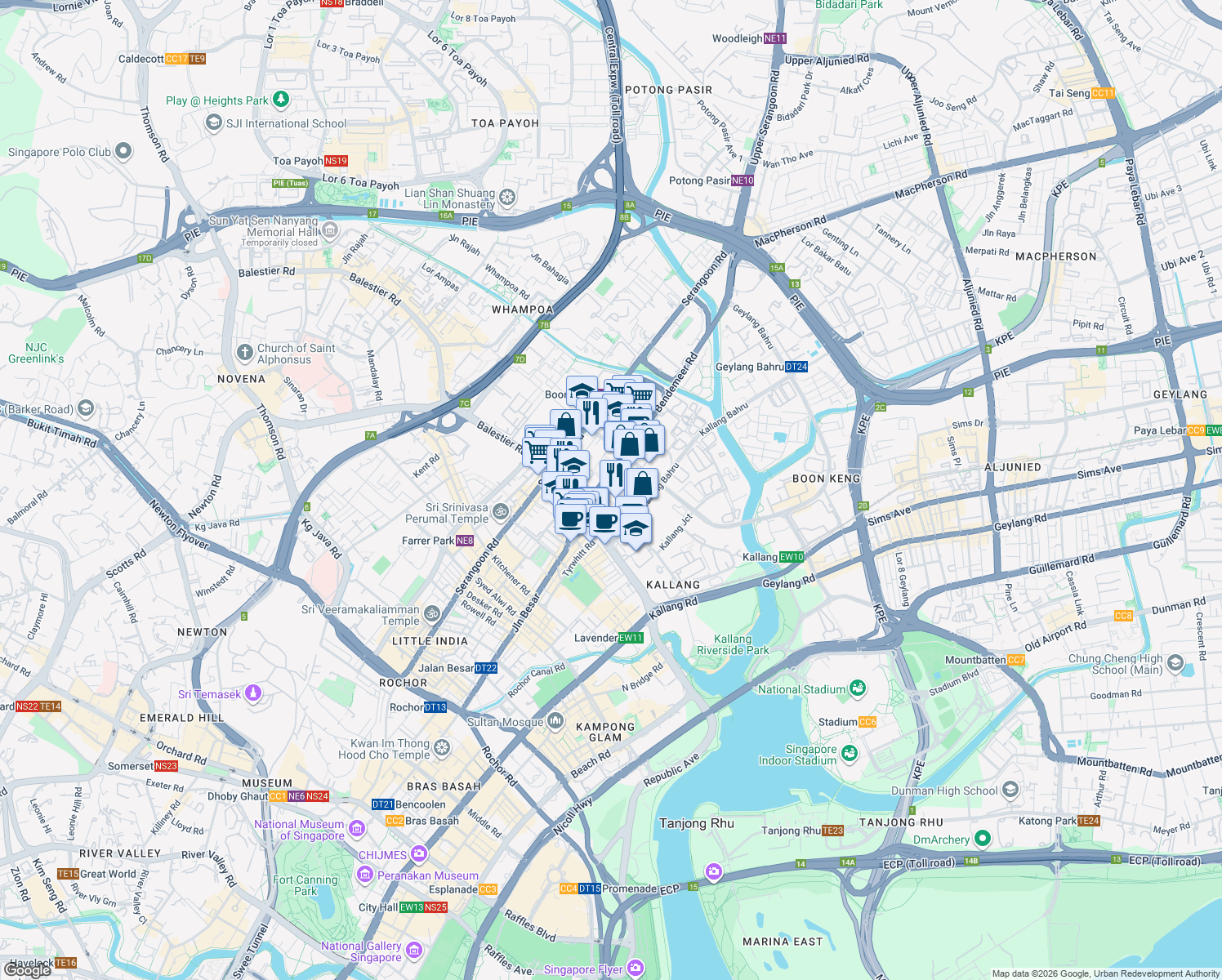 map of restaurants, bars, coffee shops, grocery stores, and more near in Singapore