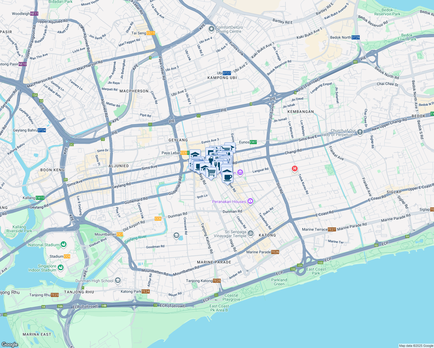 map of restaurants, bars, coffee shops, grocery stores, and more near in Singapore
