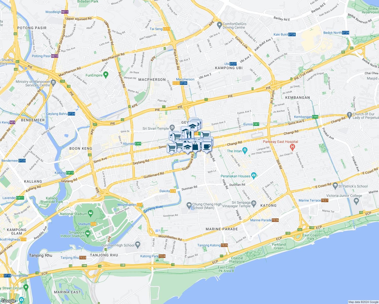map of restaurants, bars, coffee shops, grocery stores, and more near in Singapore