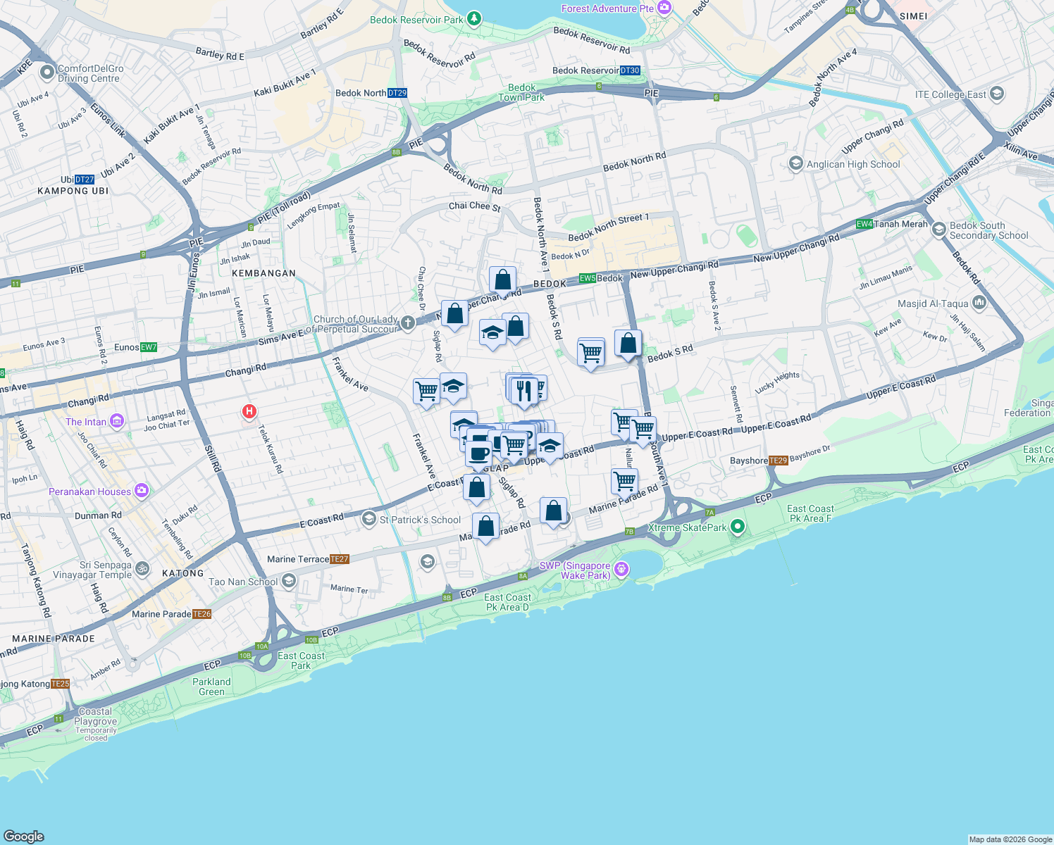 map of restaurants, bars, coffee shops, grocery stores, and more near in Singapore