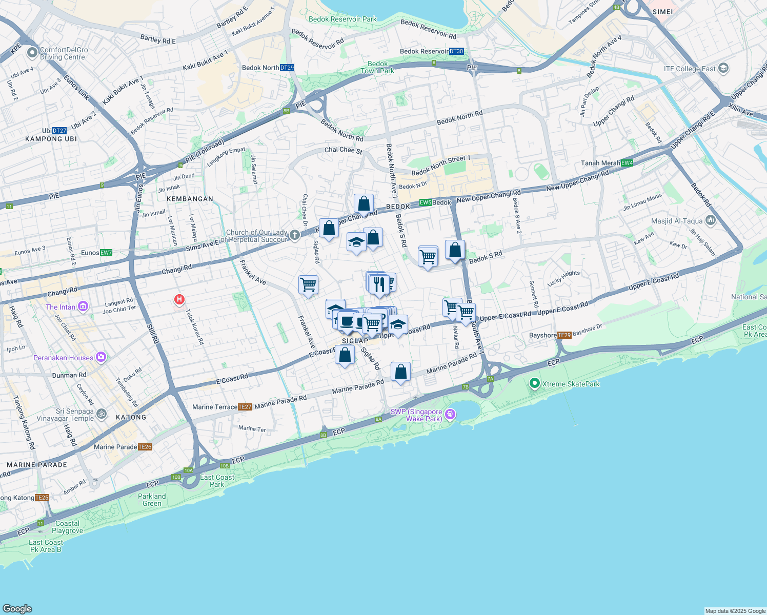map of restaurants, bars, coffee shops, grocery stores, and more near in Singapore